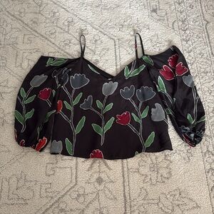 Rare EUC Alice + Olivia silk cold shoulder blouse with flower print, XS